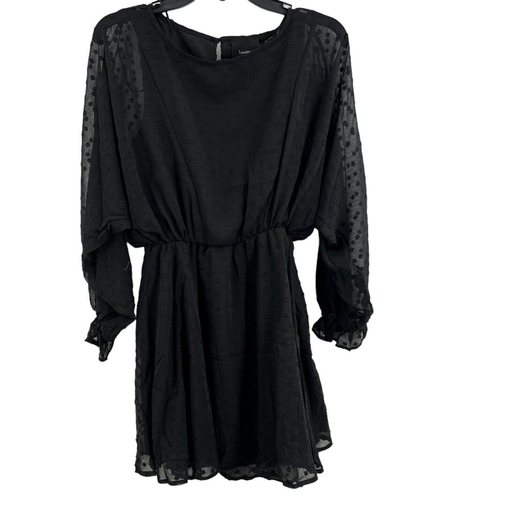 Lumiere Black Long Sleeve Textured Dot Dress New Small